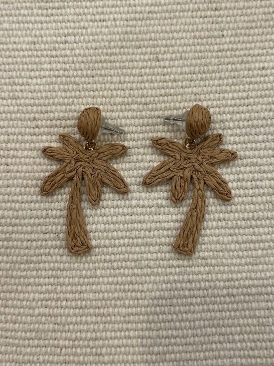Jewelry - Woven Palm Tree Drop Earrings - Natural Tan